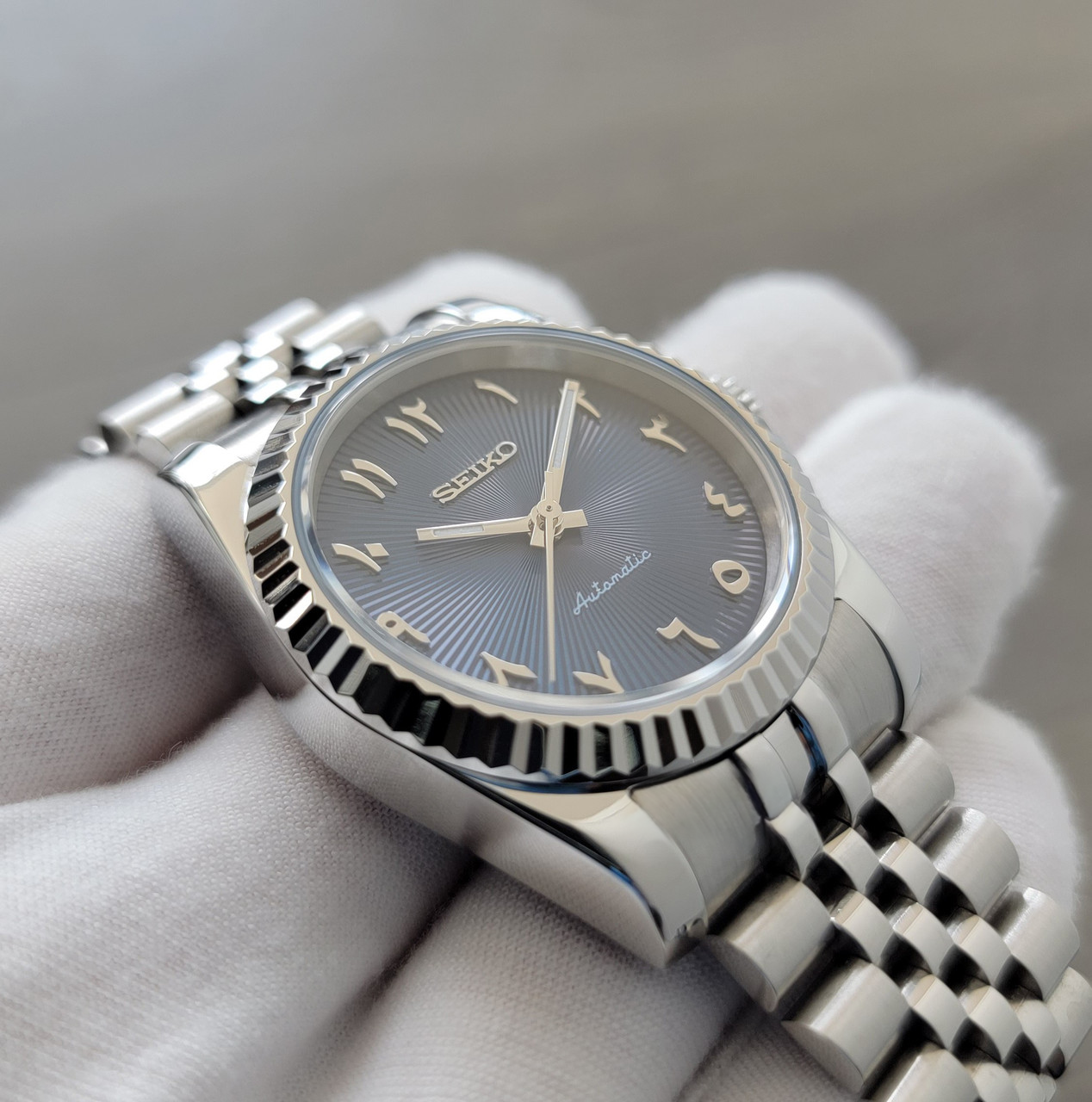 Sunburst Royal Blue Arabic Guilloche Dial