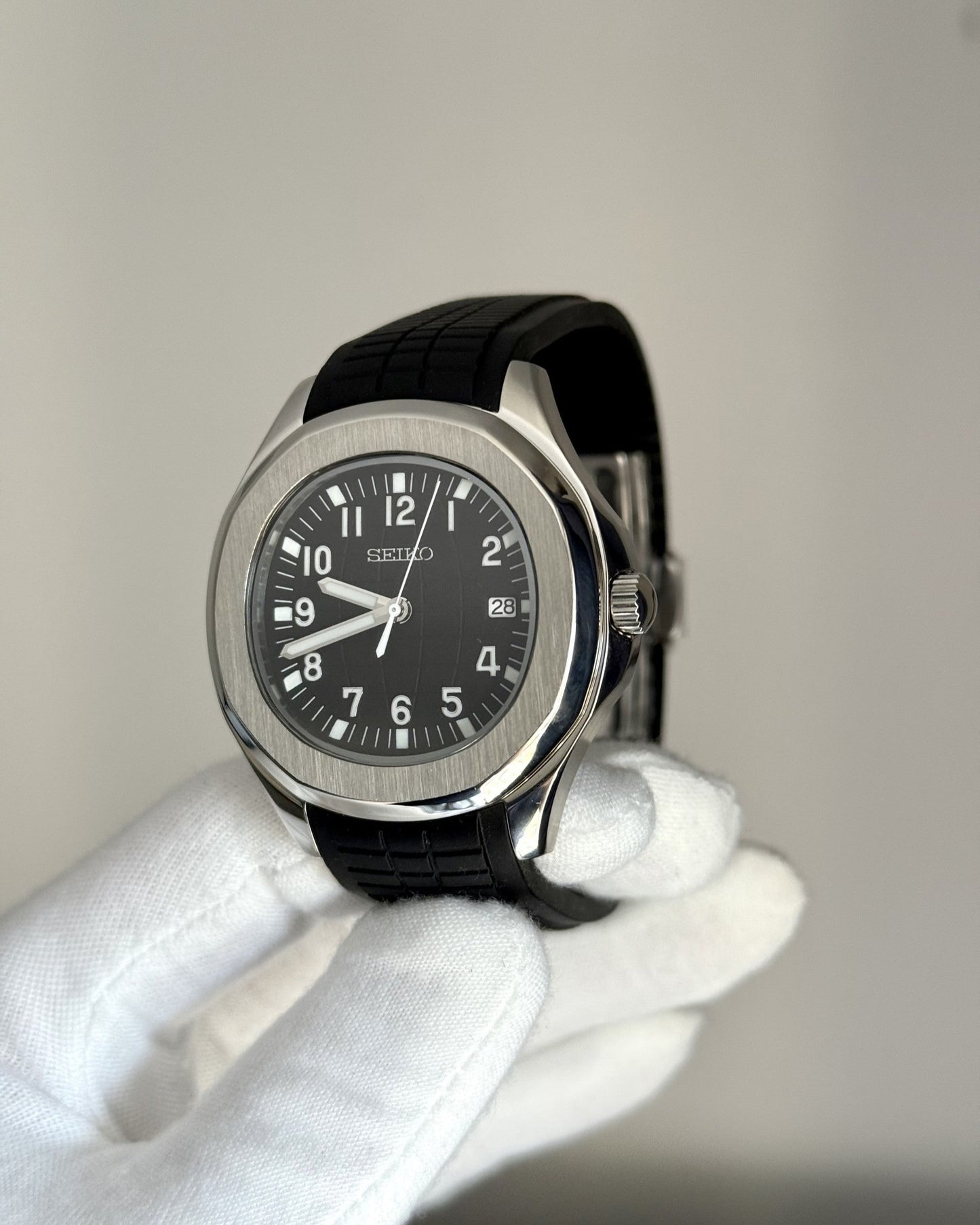 Silver Aquanaut Black Waffle Dial