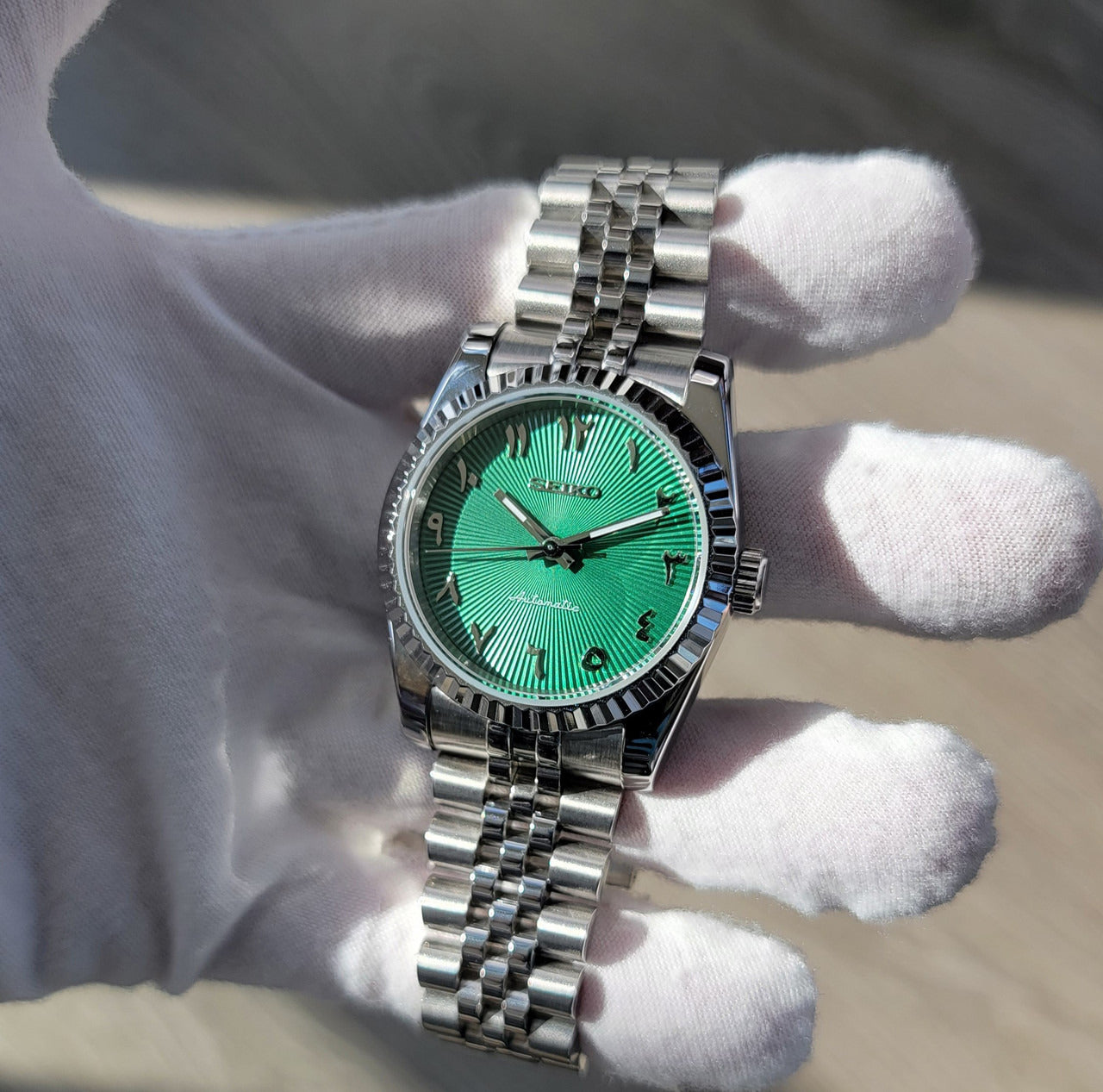 Sunburst Emerald Green Arabic Dial