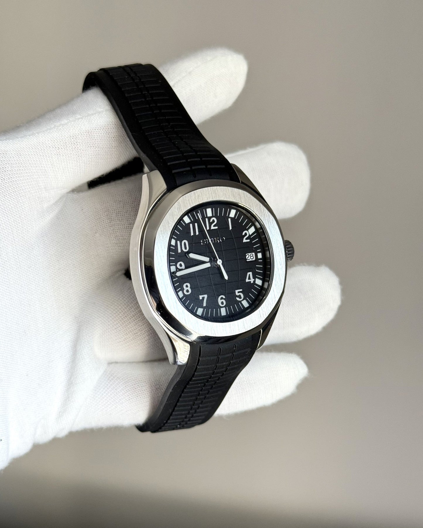 Silver Aquanaut Black Waffle Dial