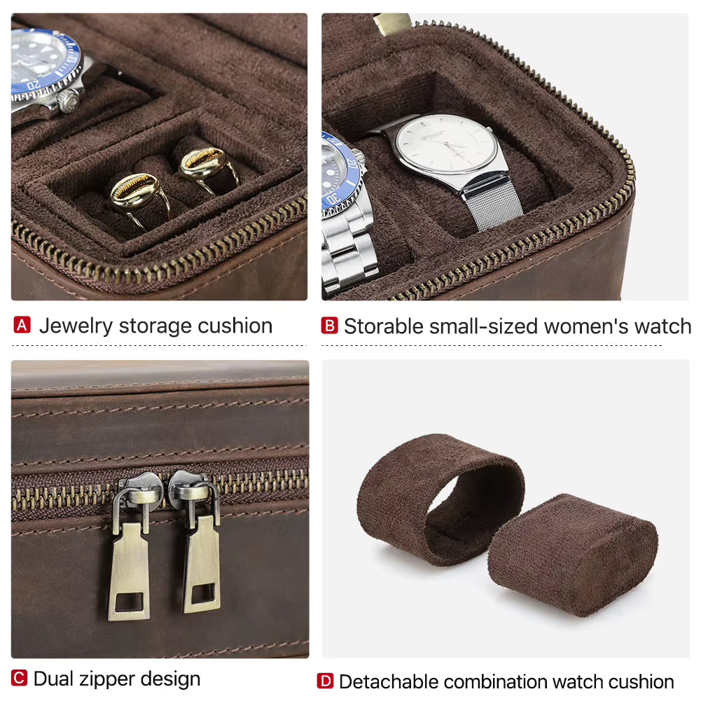3-Grid Brown Leather Case