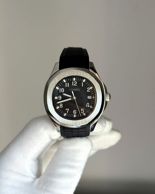 Silver Aquanaut Black Waffle Dial