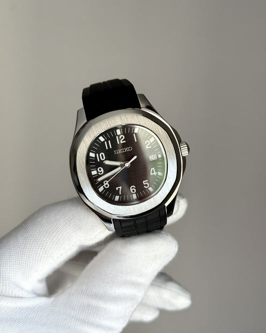 Silver Aquanaut Black Waffle Dial