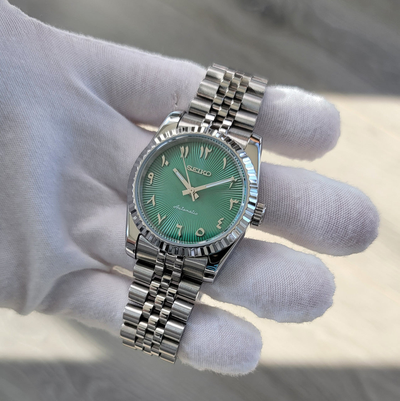 Sunburst Emerald Green Arabic Dial
