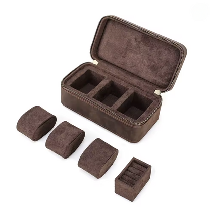3-Grid Brown Leather Case