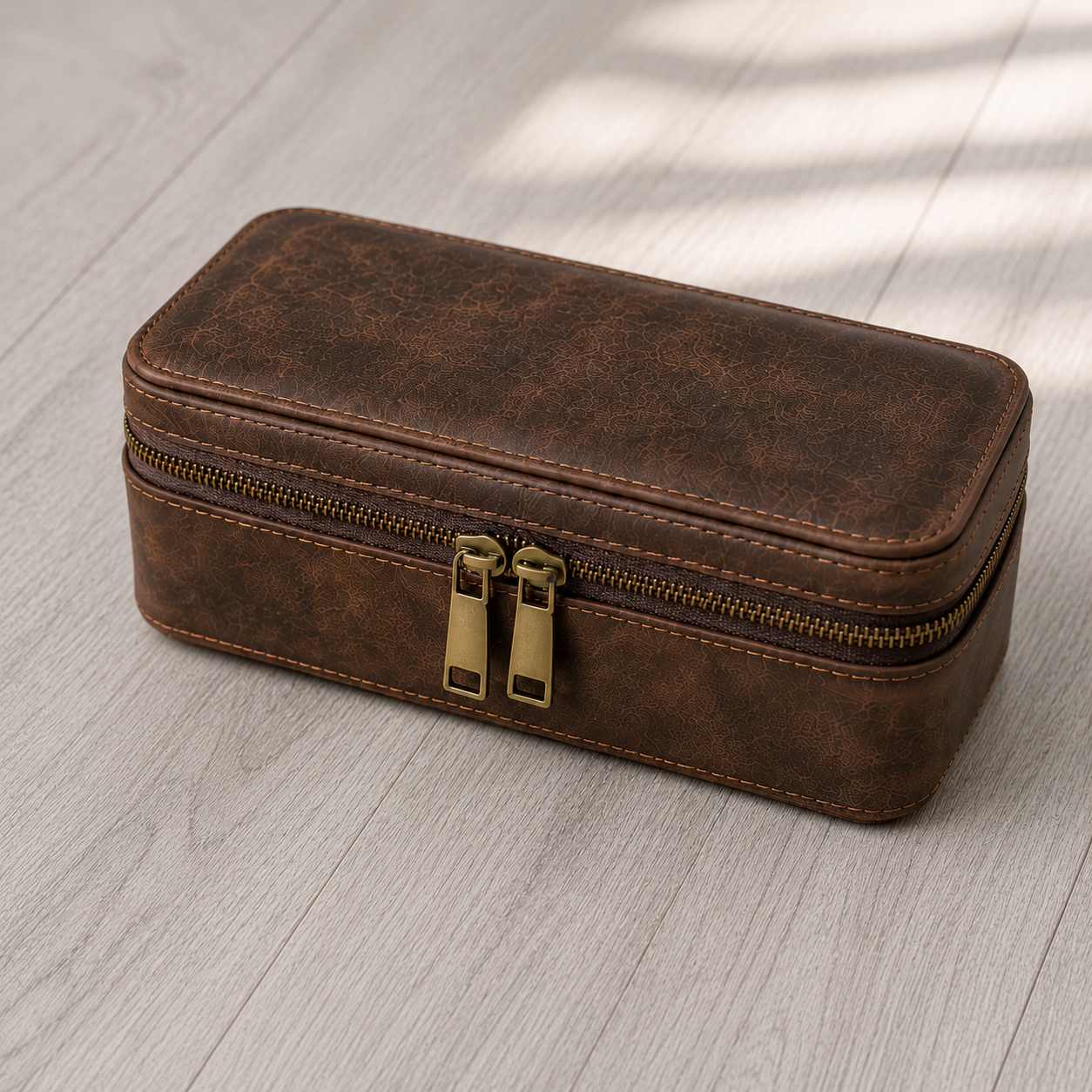 3-Grid Brown Leather Case