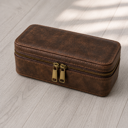 3-Grid Brown Leather Case